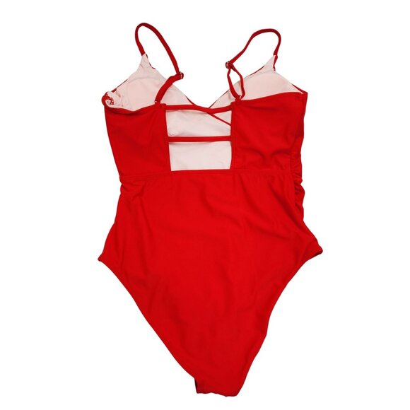 Red One-Piece Womens Swimsuit Adjustable Straps & Ruched Waist Size M - Picture 4 of 5